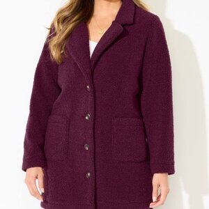 Catherine's Wine Color Teddy Bear Sherpa Button Front-Coat 5X- NWT